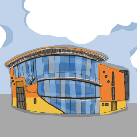 cartoon image of Stockton arts centre building