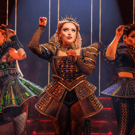 three actors on stage at vaudeville theatre
