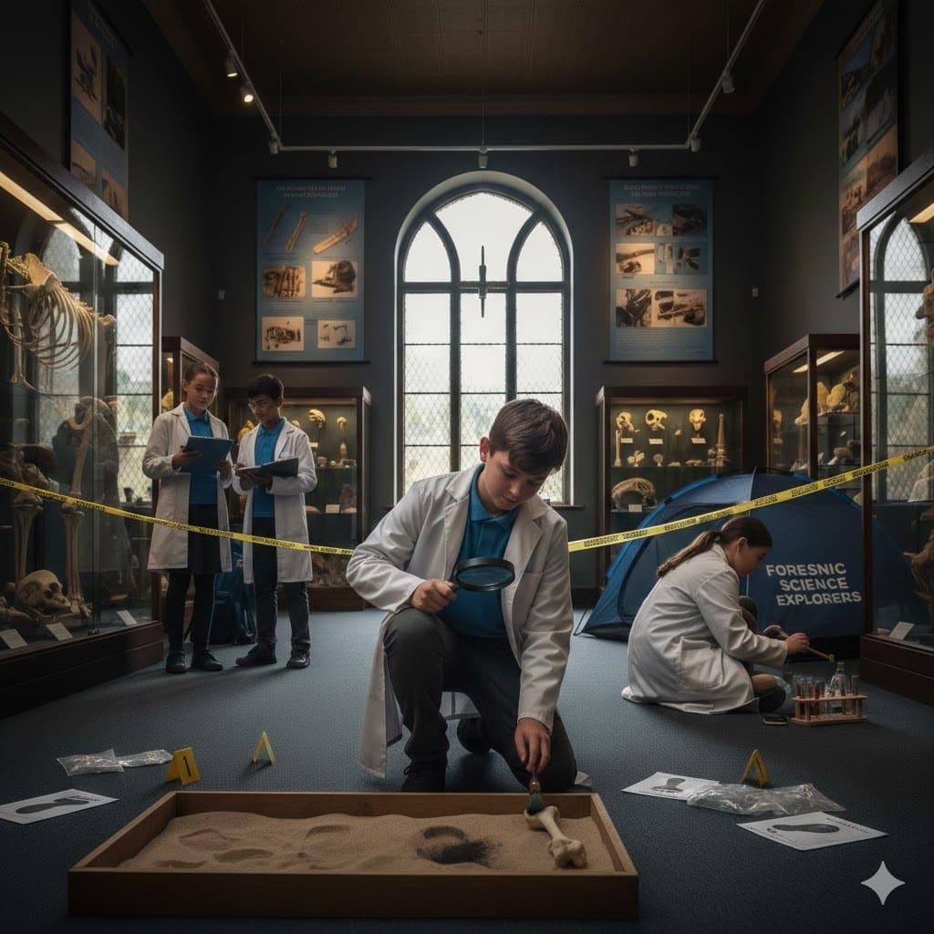school trip pupils doing Forensics