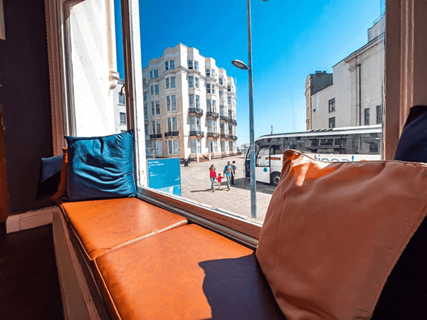 window bay area for school group accommodation looking out onto Brighton Beach