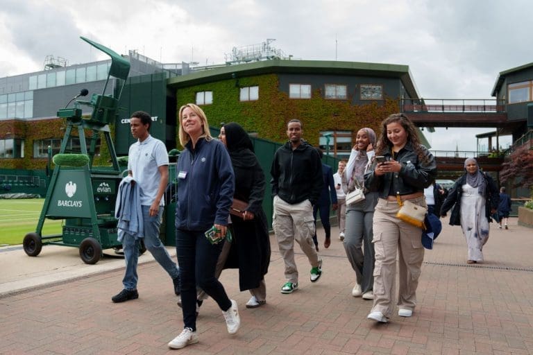 school group walking around Wimbledon Tennis courts in London