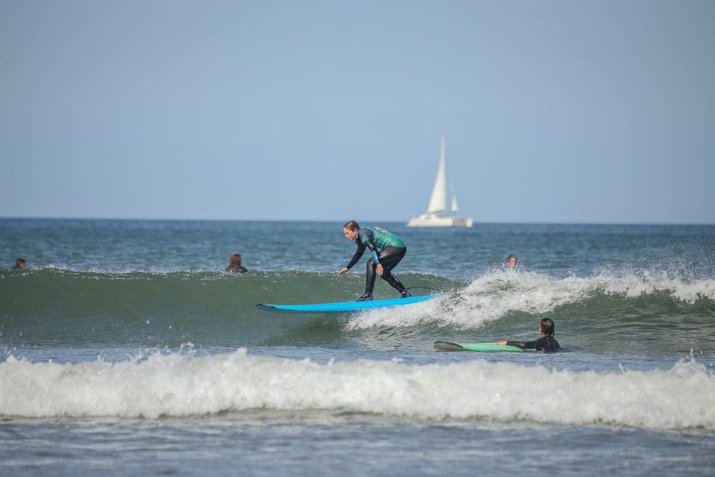 Walking On Waves Surf School Saunton Sands Beach North Devon 5 group of pupils surfing at the beach