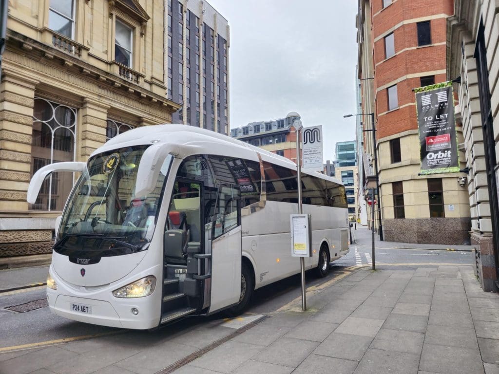 coach parked at a museum