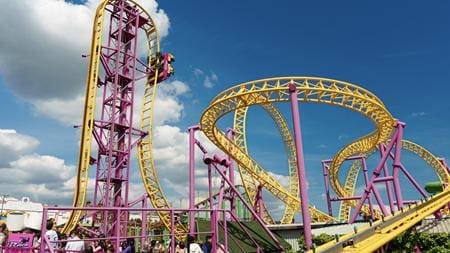 school pupils on a mini roller coaster