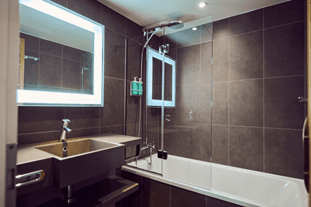 internal bathroom with sink and shower
