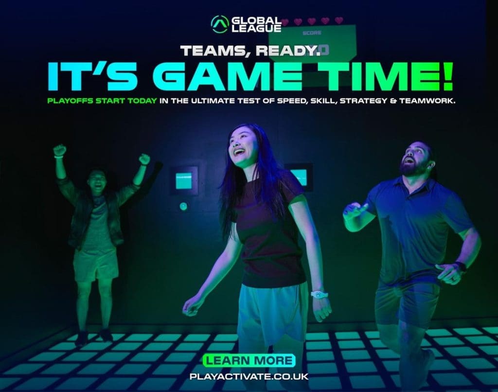 Activate Islington Square Immersive Team Gaming Experience London 4 students on light show floor